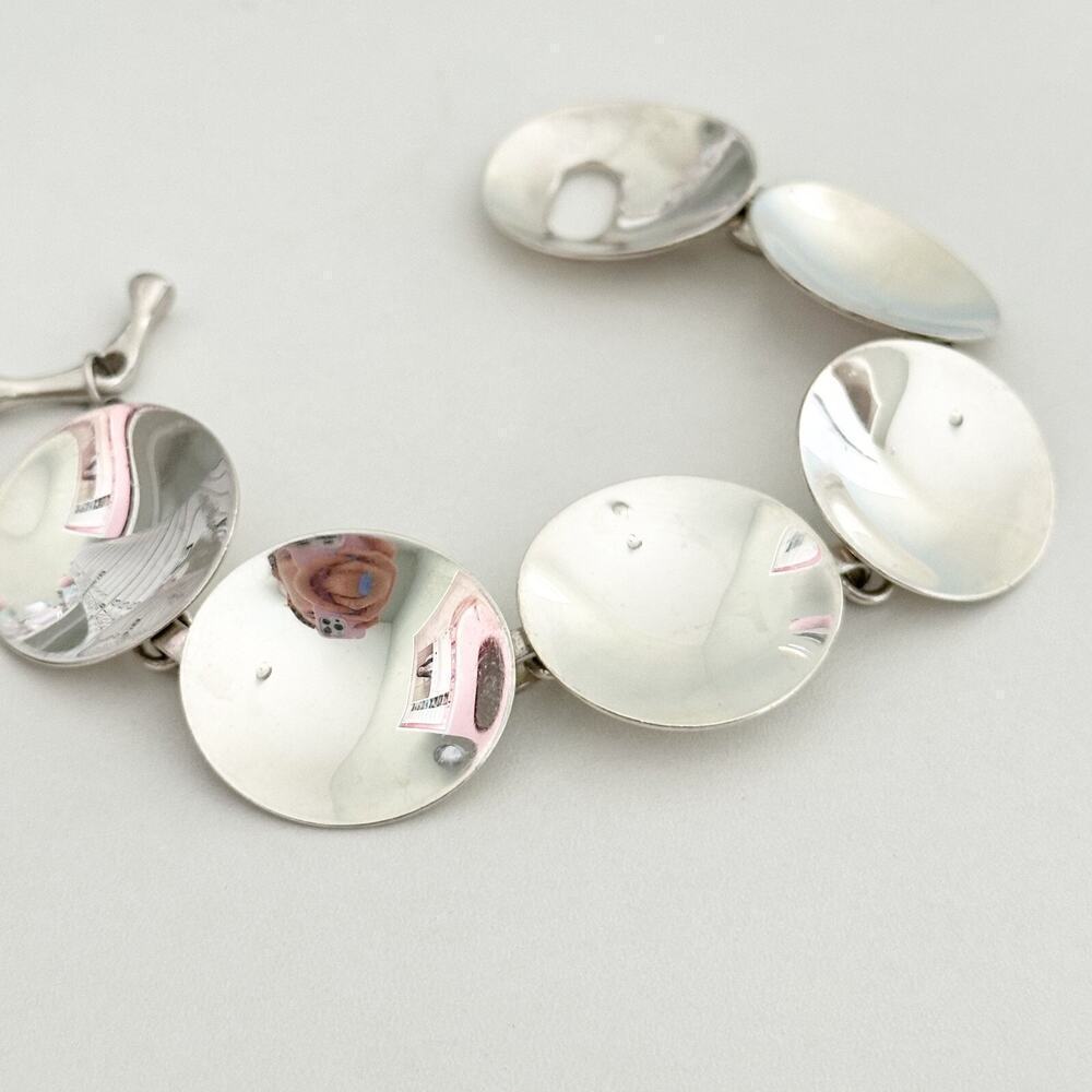 Vintage Robert Lee Morris RLM Studio Modernist Shiny Concave Disc Bracelet 7.5" - Picture 9 of 12